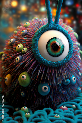 Koosh ball creature with big eyes ,made with Generative AI