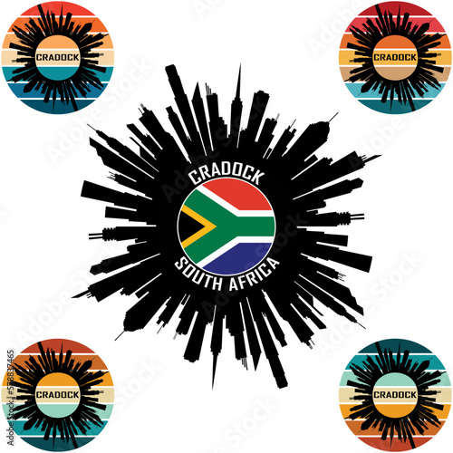 Cradock Skyline Silhouette South Africa Flag Travel Souvenir Sticker Vector Illustration SVG EPS AI photo