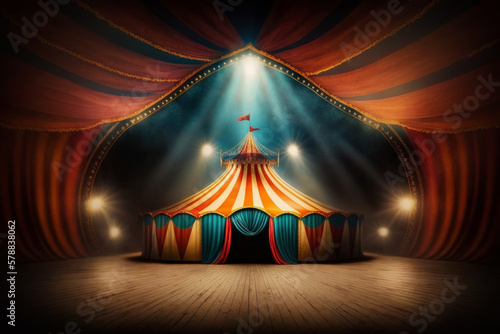Circus tent on fairytale background. Illustration AI Generative
