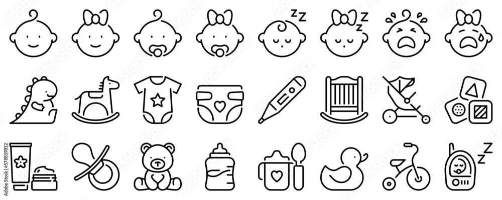 Line icons about baby. Line icon on transparent background with editable stroke. Line icons about baby. Line icon on transparent background with editable stroke.
