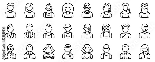 Line icons about avatar people. Interface elements.  Line icon on transparent background with editable stroke.