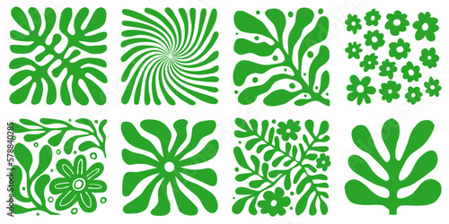 Abstract floral patterns in retro-modern style with botanical illustration in green. Matisse's drawing aesthetics © marcelo