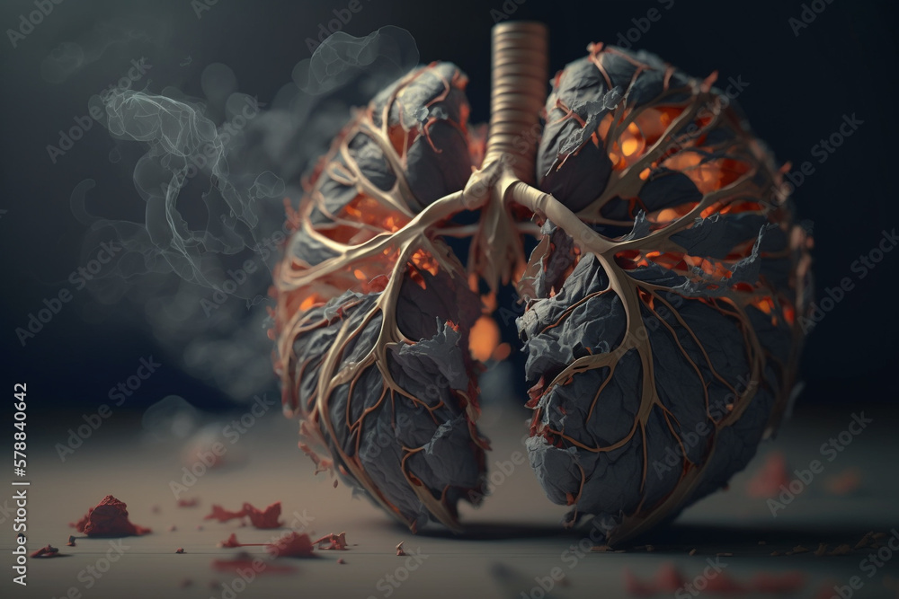 Image of human lungs damaged by tobacco and cigarette smoking. tobacco