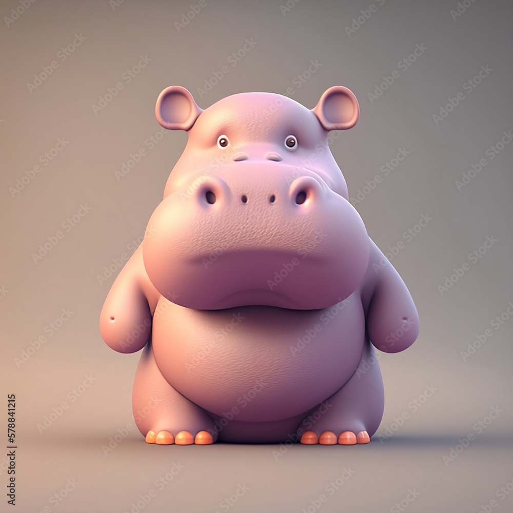 Cute cartoon character hippopotamus. Cartoon hippo. Begimot. Cartoon hippopotamus on a colorful