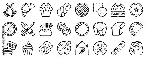 Line icons about bakery.  Line icon on transparent background with editable stroke.
