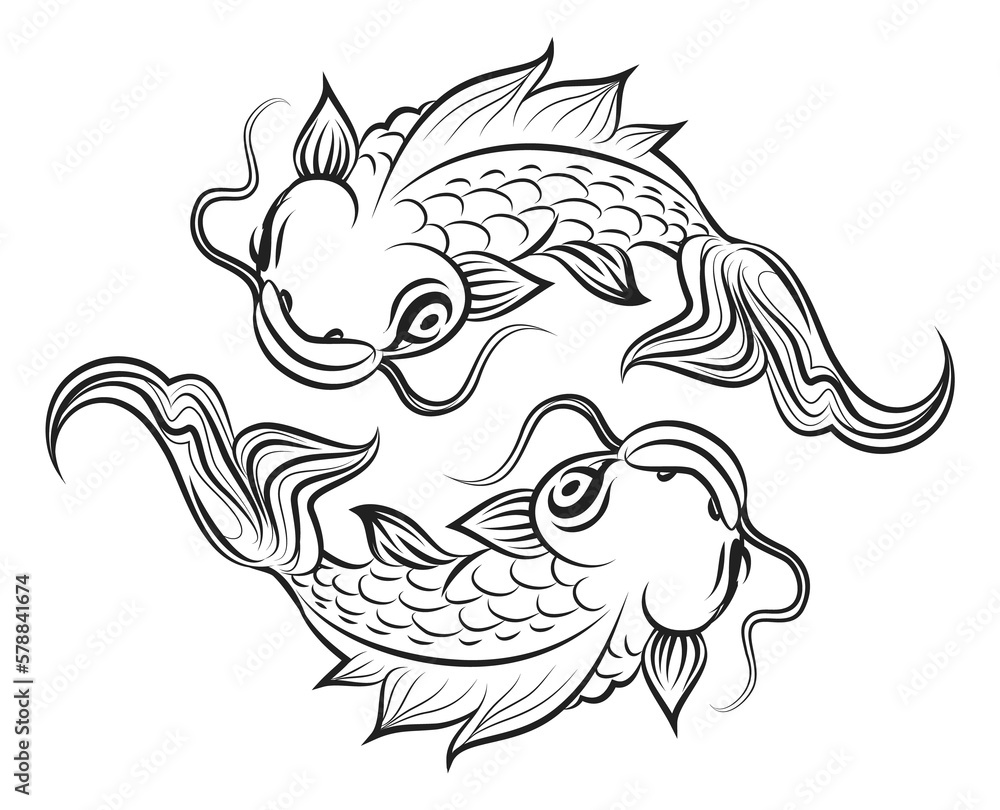 Pisces drawing. Two swimming fishes zodiac symbol Pisces drawing. Two swimming fishes zodiac symbol