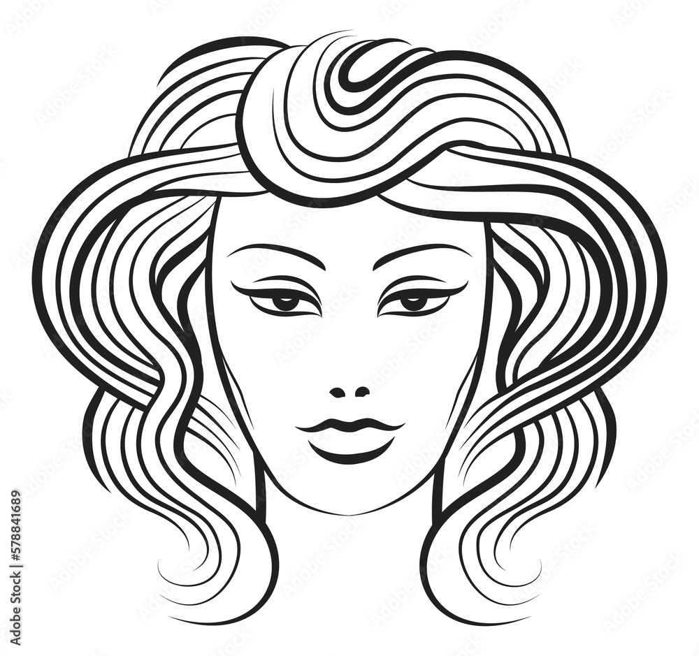 Pretty woman face drawing. Virgo astrology sign Pretty woman face drawing. Virgo astrology sign