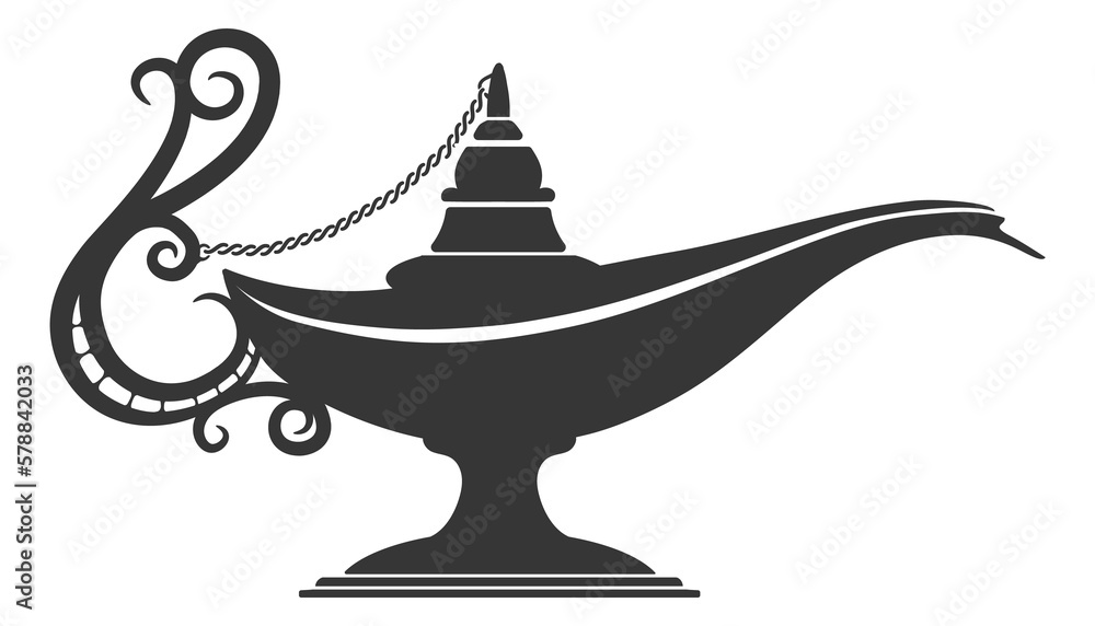 Genie lamp silhouette. Magic wish symbol. Arabian myth Stock ...