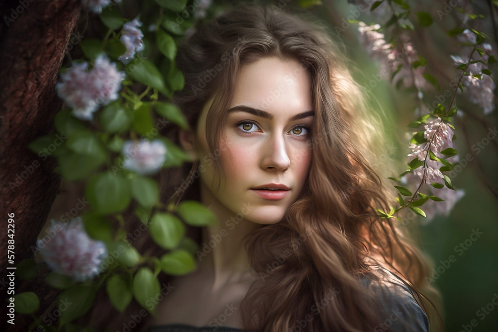 Portrait of a woman in spring day, generative ai Portrait of a woman in spring day, generative ai