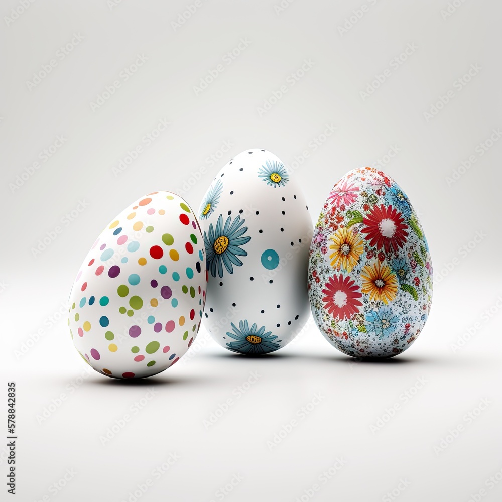 Decorated easter eggs on white background. Generative ai