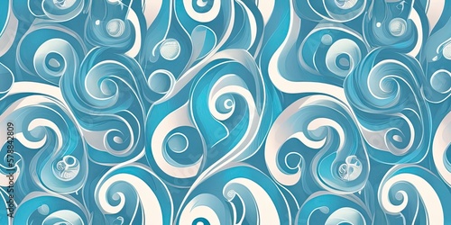 Seamless pattern with swirls in blue and white colors.