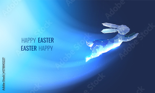 Easter Rabbit in digital futuristic style. Abstract technological Bunny on a light background, concept for a greeting card. Animal silhouette vector illustration