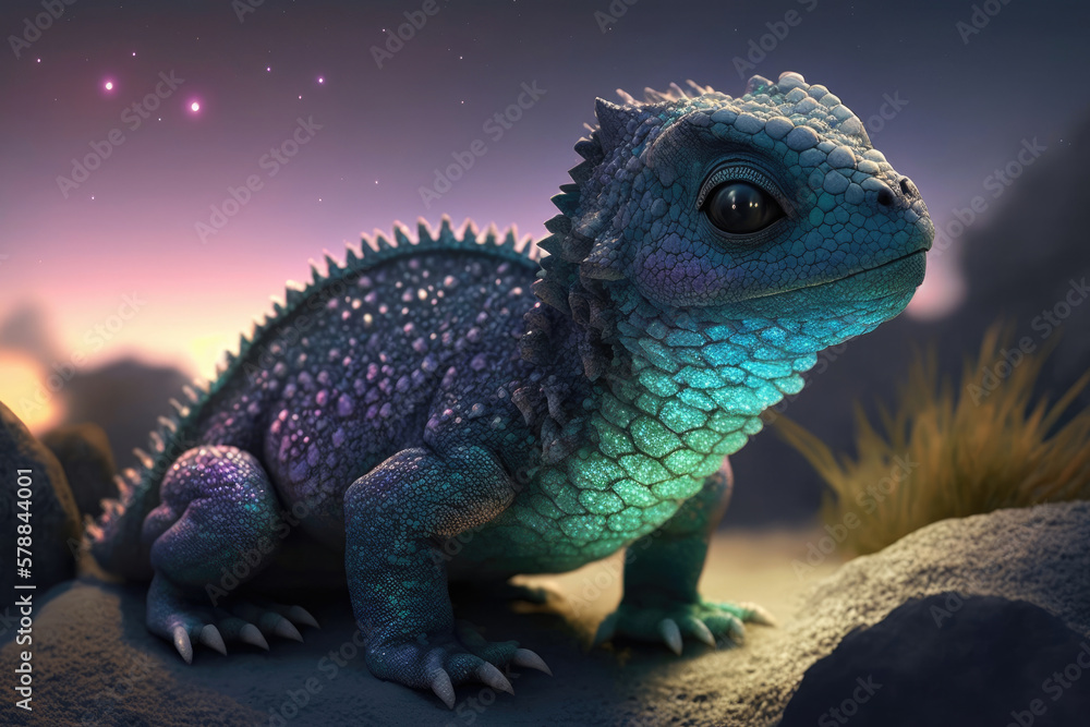 Fototapeta premium small lizard shimmers in the night