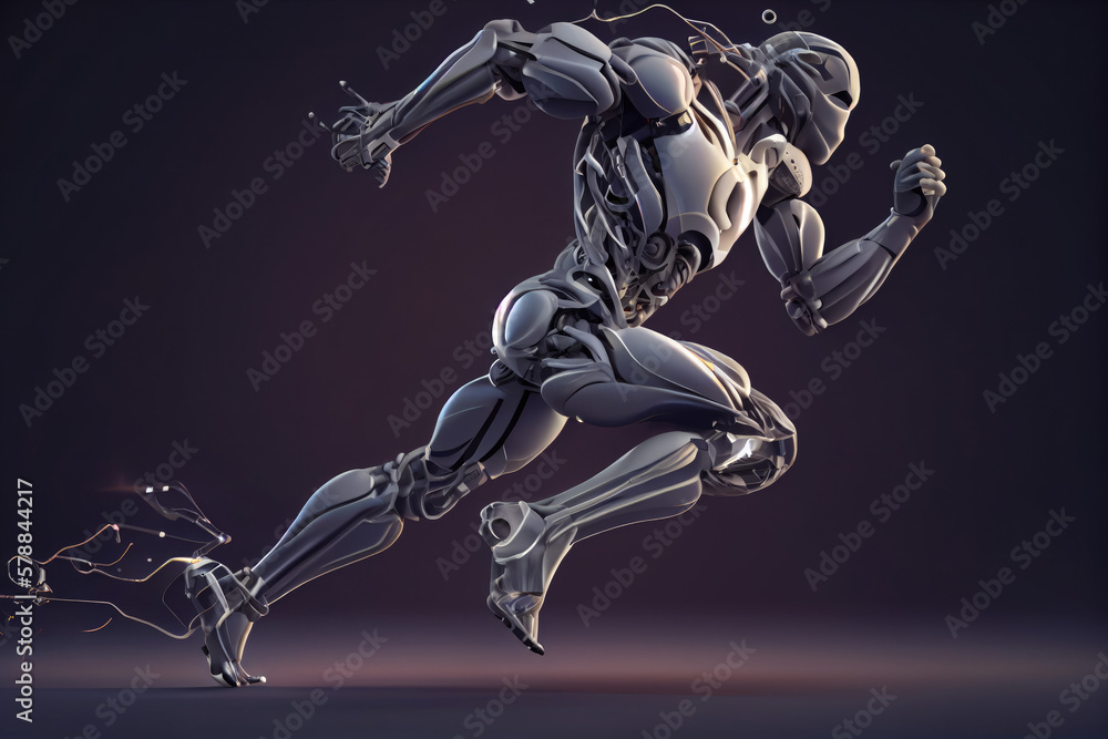 Running humanoid robot showing fast movement and dynamism in future innovative development. Running humanoid robot showing fast movement and dynamism in future innovative development.