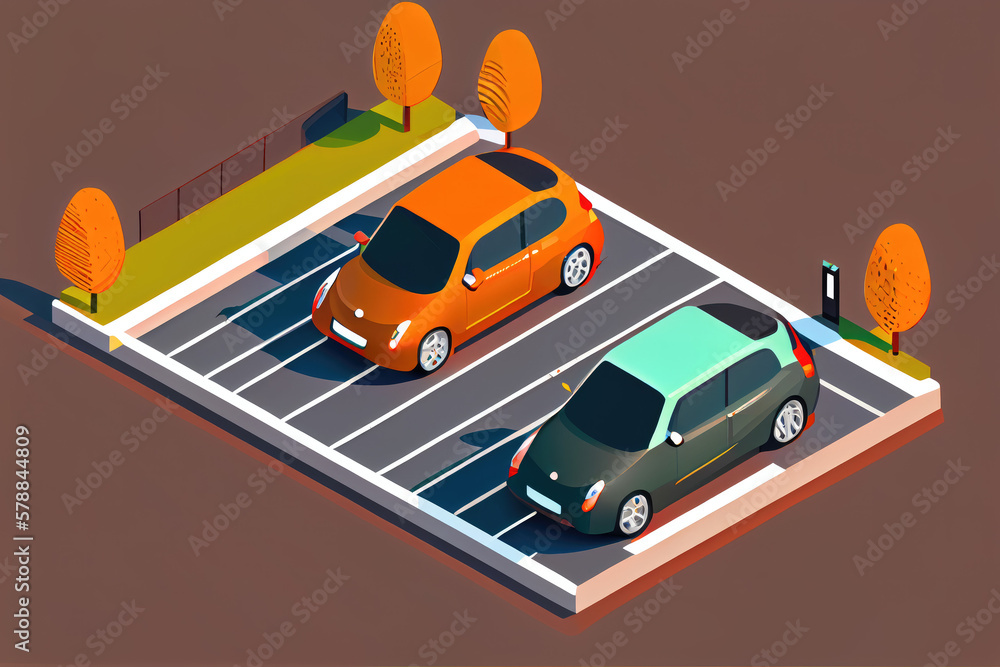 Naklejka premium Vector graphics of cars on the parking lot.