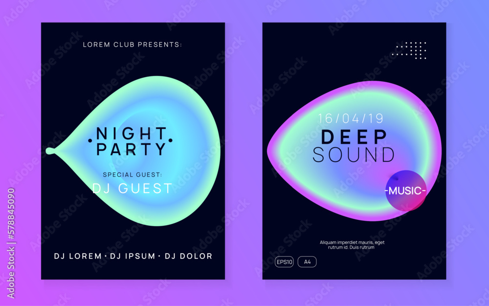 Neon Fest. Linear Glitch For Brochure. Wave Club Party. Sound And Carnival Shape. Dynamic Background For Presentation Layout. Purple And Turquoise Neon Fest
