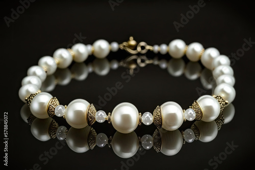 pearl necklace for wrist, white pearls, gold embellishment