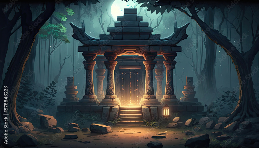 old small temple tomb in the forest - obrazy, fototapety, plakaty 