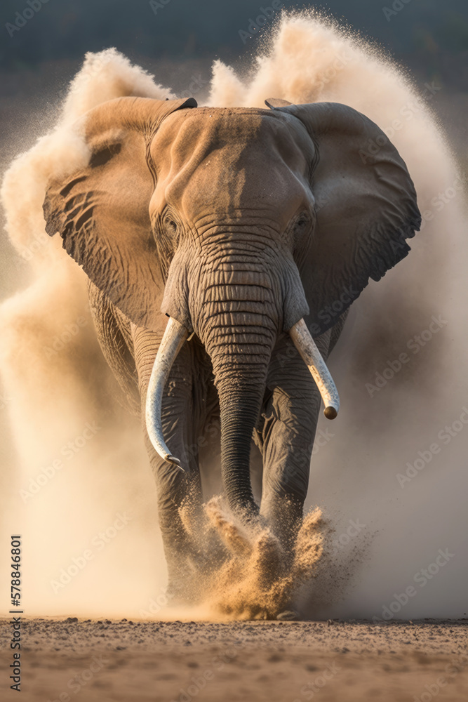 Fototapeta premium An elephant playing in the sand. Generative AI