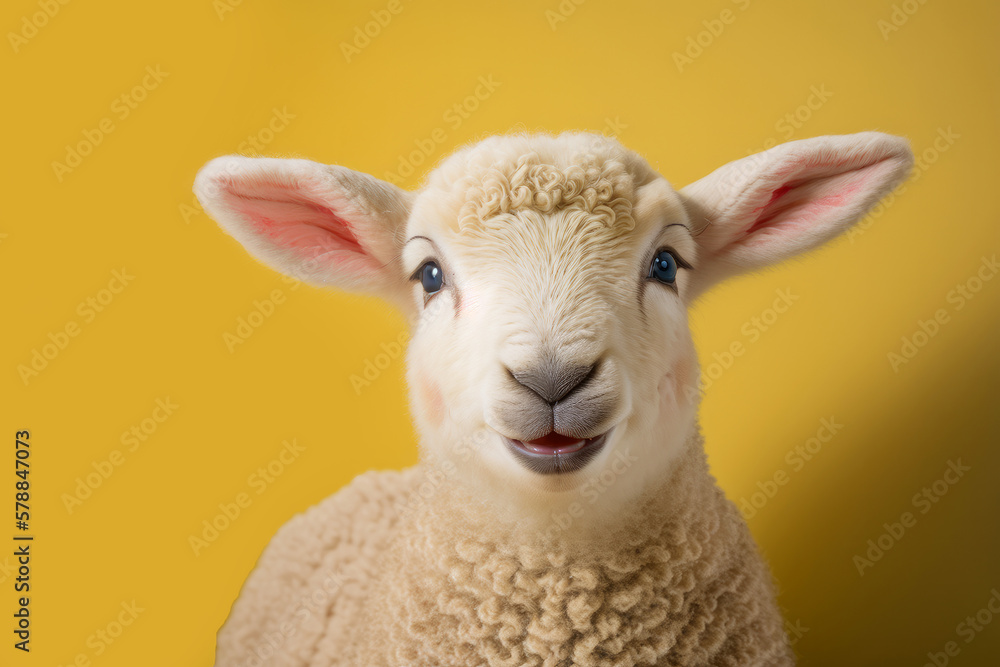 Portrait of a cute spring lamb. Studio shot against a bright background. Generative ai Portrait of a cute spring lamb. Studio shot against a bright background. Generative ai