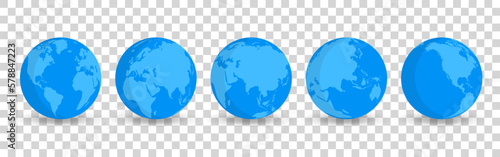 Stock Vector Set of the world map with transparent background, featuring the continents of Asia, Africa, America, and Europe - perfect for travel concepts. Globe map icon.Earth globe hemispheres icon