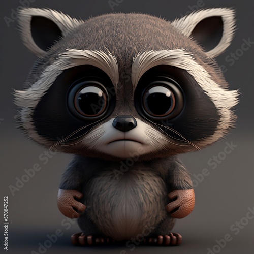 Cute cartoon character raccoon. Cartoon raccoon. Enot. Cartoon raccoon on a colorful background. Cartoon raccoon with cute eyes. Generative AI. photo