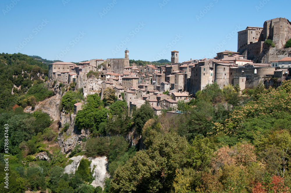 Beautiful view of Sorano, picturesque town in Toscana