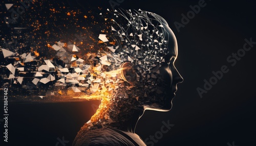 An illustration of technology exploding out of the mind. Generative AI