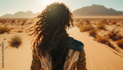 woman traveler in the desert, generative ai