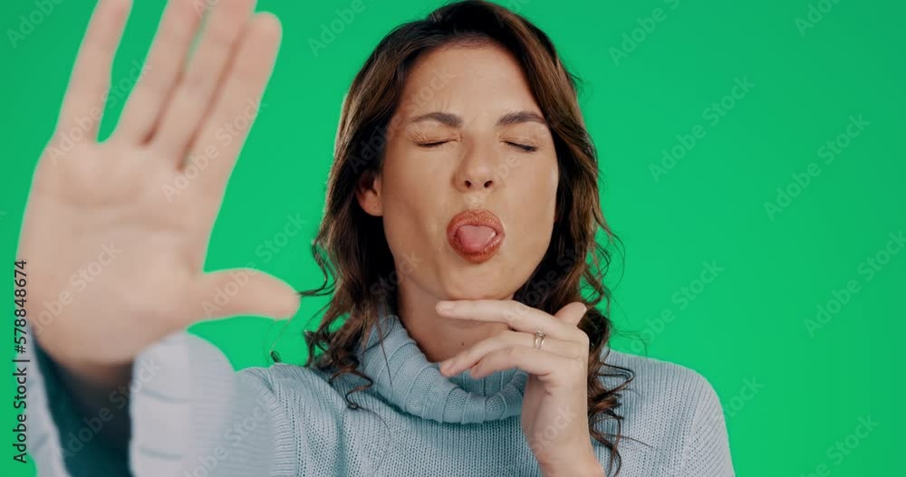  Peace sign, selfie and crazy with woman in studio for social media ...