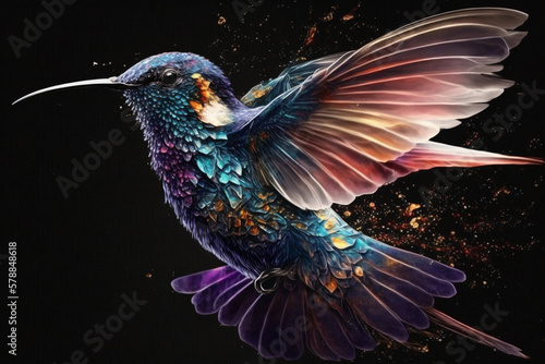 Incredible and beautiful colorful colibiri bird illustration. Exotic colorful hummingbird. Ai generated © dragomirescu