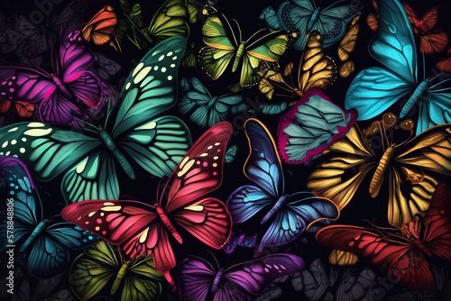 Beautiful colored butterfly wallpaper background design texture pattern. Decorative design decoration. Ai generated