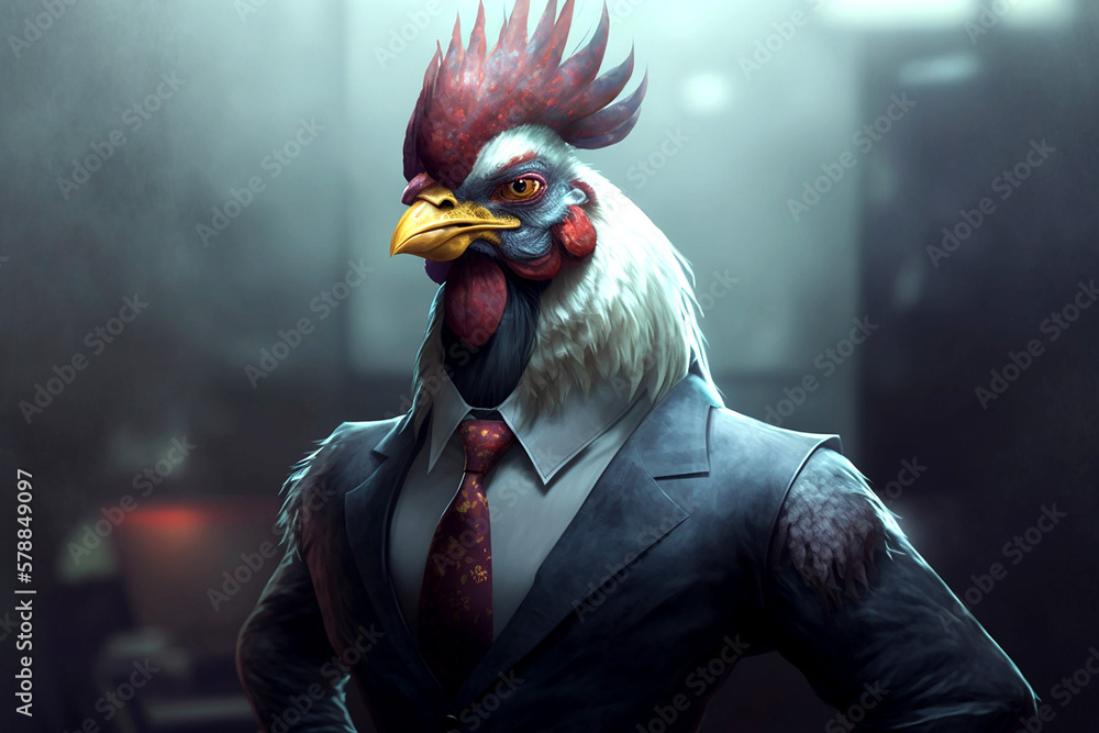 cock posing in business suit. Generative ai