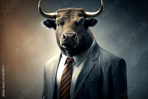 bull posing in business suit Generative ai © Melinda Nagy
