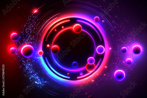 futuristic neon background red and blue circles Generative ai