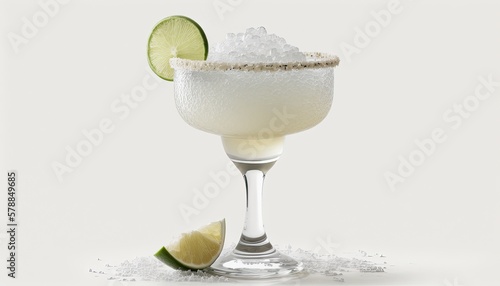 Cocktail with Ice and Salt on the Rim on White Background with copy space for your text created with generative AI technology