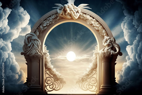 white clouds and marble door in heaven