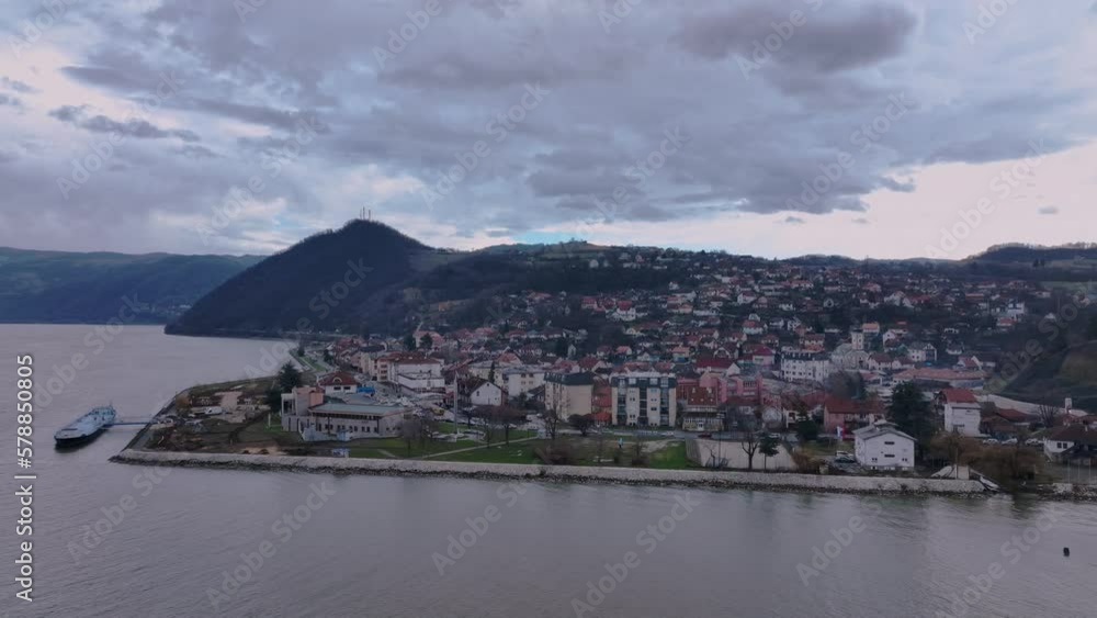Donji Milanovac On The Danube Coast, Aerial View, Serbia Donji Milanovac On The Danube Coast, Aerial View, Serbia