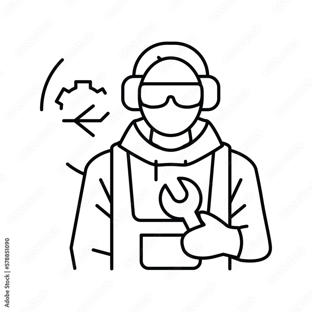 aircraft mechanic repair worker line icon vector illustration