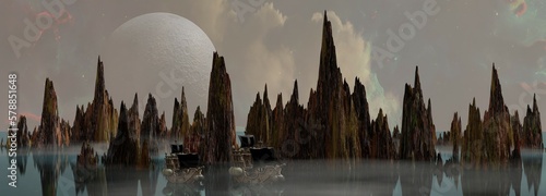 3D illustration of a fantasy, science fiction world.