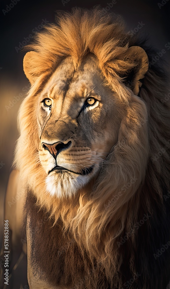 Portrait of a lion in the savanna - generative ai