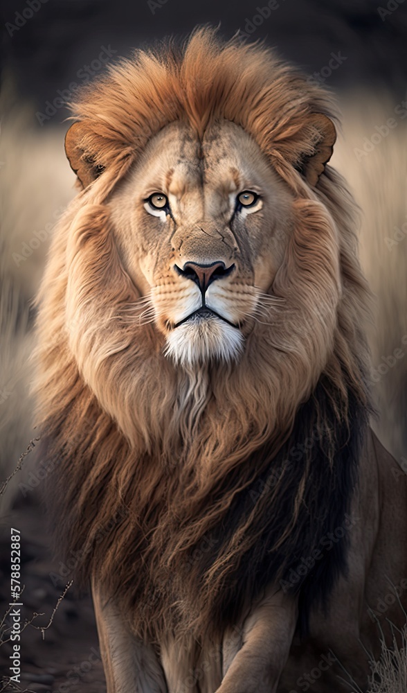 Portrait of a lion in the savanna - generative ai