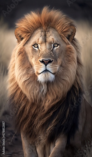 Portrait of a lion in the savanna - generative ai © Joschua