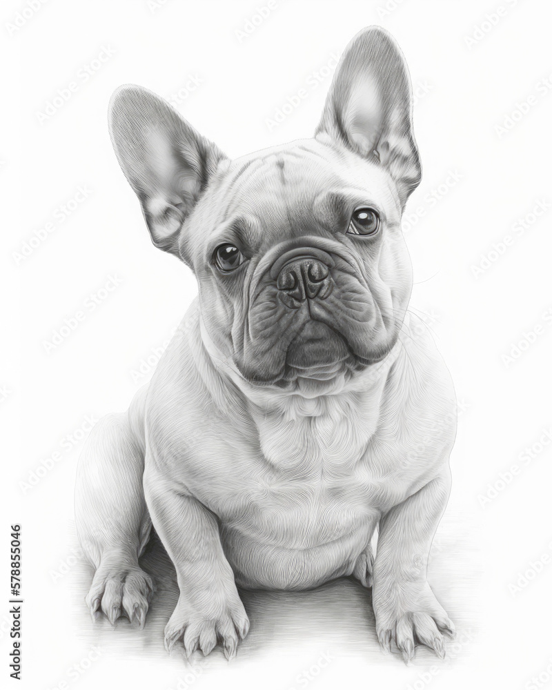 Fototapeta premium French Bulldog Portrait Pencil Sketch