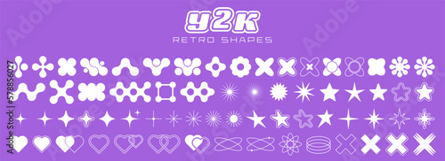 Y2K collection retro shapes for your design. Shapes flower, stars, heart and other trendy elements in 90s-2000s. Vector illustration.