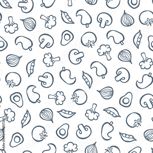 Delicious Veggies Doodle Scatter Seamless Vector Repeat Pattern