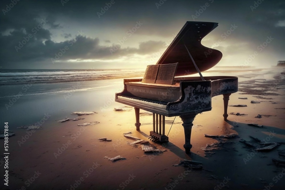 Fotografie Piano on the beach. Generative AI