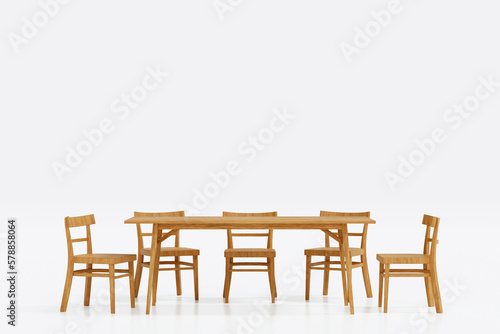 Dinning set on white background with copy space for add text  wooden chair and table  3D rendering.