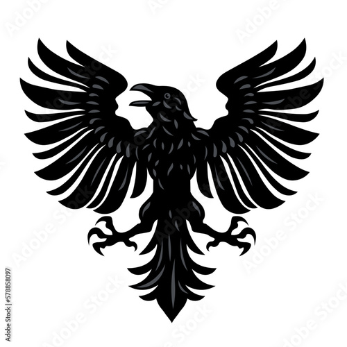 Heraldic raven crow. Symbol, sign, icon, silhouette, tattoo. Isolated vector illustration.