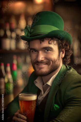 Portrait of a young man in a Saint Patricks Day suit, created with generative A.I. technology.
